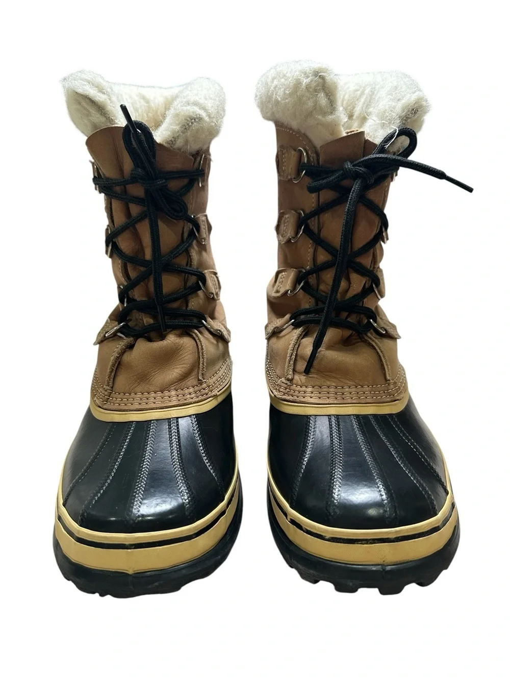 Sorel Men’s 9 Tan & Black Kaufman Canada Leather Wool Caribou Winter Snow Boot